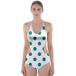 Polka Dots - Teal on White Cut-Out One Piece Swimsuit
