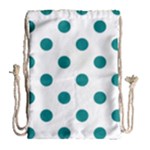 Polka Dots - Teal on White Drawstring Bag (Large)