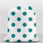 Polka Dots - Teal on White Drawstring Bag (Small)