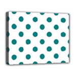 Polka Dots - Teal on White Deluxe Canvas 20  x 16  (Stretched)