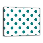 Polka Dots - Teal on White Canvas 16  x 12  (Stretched)