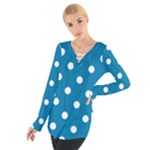 Polka Dots - White on Cerulean Women s Tie Up Tee