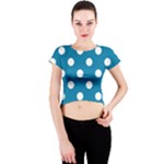 Polka Dots - White on Cerulean Crew Neck Crop Top