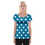 Polka Dots - White on Cerulean Women s Cap Sleeve Top
