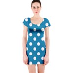 Polka Dots - White on Cerulean Short Sleeve Bodycon Dress