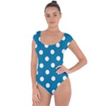 Polka Dots - White on Cerulean Short Sleeve Leotard (Ladies)