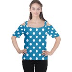 Polka Dots - White on Cerulean Women s Cutout Shoulder Tee