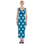 Polka Dots - White on Cerulean Fitted Maxi Dress