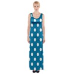 Polka Dots - White on Cerulean Maxi Thigh Split Dress