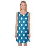 Polka Dots - White on Cerulean Sleeveless Satin Nightdress