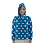 Polka Dots - White on Cerulean Hooded Wind Breaker (Women)