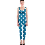 Polka Dots - White on Cerulean OnePiece Catsuit