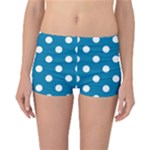 Polka Dots - White on Cerulean Reversible Boyleg Bikini Bottoms