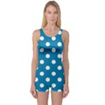 Polka Dots - White on Cerulean One Piece Boyleg Swimsuit