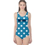 Polka Dots - White on Cerulean One Piece Swimsuit