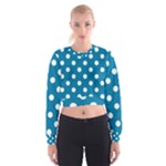 Polka Dots - White on Cerulean Women s Cropped Sweatshirt