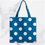 Polka Dots - White on Cerulean Zipper Grocery Tote Bag