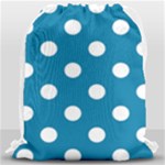 Polka Dots - White on Cerulean Drawstring Bag (Large)