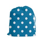 Polka Dots - White on Cerulean Drawstring Pouch (XL)