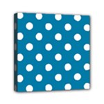 Polka Dots - White on Cerulean Mini Canvas 6  x 6  (Stretched)