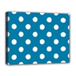 Polka Dots - White on Cerulean Canvas 14  x 11  (Stretched)