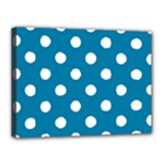 Polka Dots - White on Cerulean Canvas 16  x 12  (Stretched)