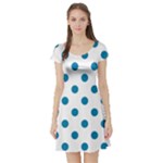 Polka Dots - Cerulean on White Short Sleeve Skater Dress