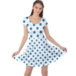 Polka Dots - Cerulean on White Cap Sleeve Dress