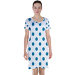 Polka Dots - Cerulean on White Short Sleeve Nightdress