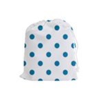Polka Dots - Cerulean on White Drawstring Pouch (L)