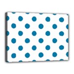 Polka Dots - Cerulean on White Canvas 16  x 12  (Stretched)