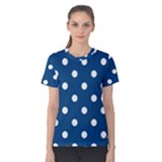 Polka Dots - White on Dark Cerulean Women s Cotton Tee