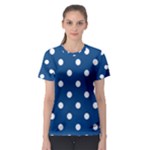 Polka Dots - White on Dark Cerulean Women s Sport Mesh Tee
