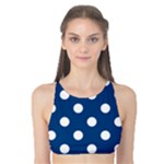 Polka Dots - White on Dark Cerulean Tank Bikini Top