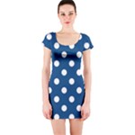 Polka Dots - White on Dark Cerulean Short Sleeve Bodycon Dress