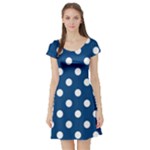 Polka Dots - White on Dark Cerulean Short Sleeve Skater Dress