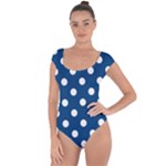 Polka Dots - White on Dark Cerulean Short Sleeve Leotard (Ladies)