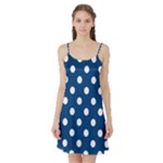 Polka Dots - White on Dark Cerulean Satin Night Slip