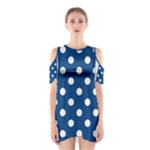 Polka Dots - White on Dark Cerulean Women s Cutout Shoulder Dress