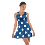 Polka Dots - White on Dark Cerulean Cotton Racerback Dress
