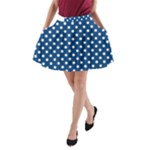Polka Dots - White on Dark Cerulean A-Line Pocket Skirt