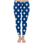 Polka Dots - White on Dark Cerulean Winter Leggings
