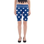 Polka Dots - White on Dark Cerulean Yoga Cropped Leggings