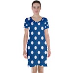 Polka Dots - White on Dark Cerulean Short Sleeve Nightdress