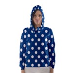 Polka Dots - White on Dark Cerulean Hooded Wind Breaker (Women)