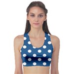 Polka Dots - White on Dark Cerulean Women s Sports Bra