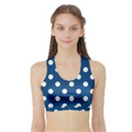 Polka Dots - White on Dark Cerulean Women s Sports Bra with Border
