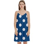 Polka Dots - White on Dark Cerulean Women s Reversible Sports Bra with Border