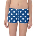 Polka Dots - White on Dark Cerulean Reversible Boyleg Bikini Bottoms