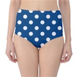 Polka Dots - White on Dark Cerulean High-Waist Bikini Bottoms